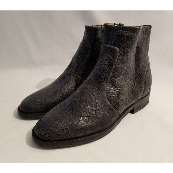 Anthropologie Farylrobin Morris Black Stress Cracked Leather Booties Size 5 New - Picture 2 of 7